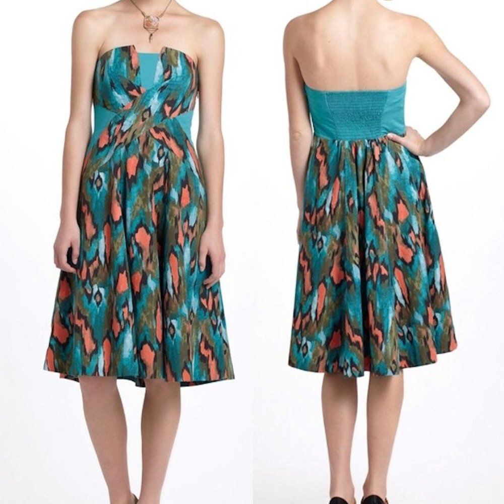Anthropologie Girls From Savoy Dress Full Skirt Blue Layered Strapless Size 0